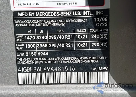 2009 Mercedes-Benz Gl 550 4Matic from USA, damaged, VIN 4JGBF86EX9A481516